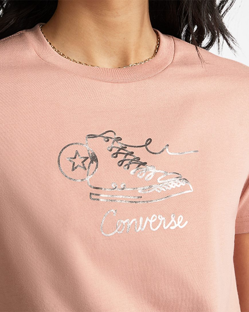 Pink Converse Sneaker Graphic Slim-Fit Women's T-Shirts | DR71K943I