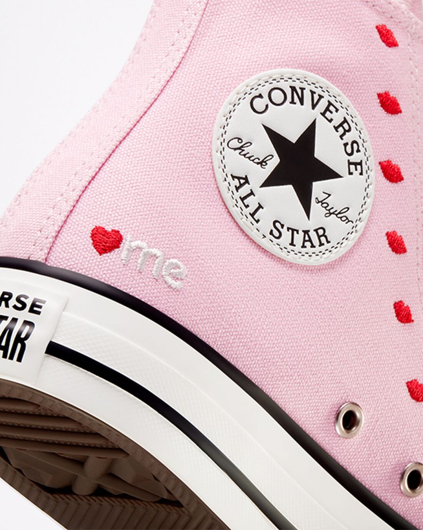 Pink / White Converse Chuck Taylor All Star Embroidered Lips Women's High Top Shoes | ZK3K4578I