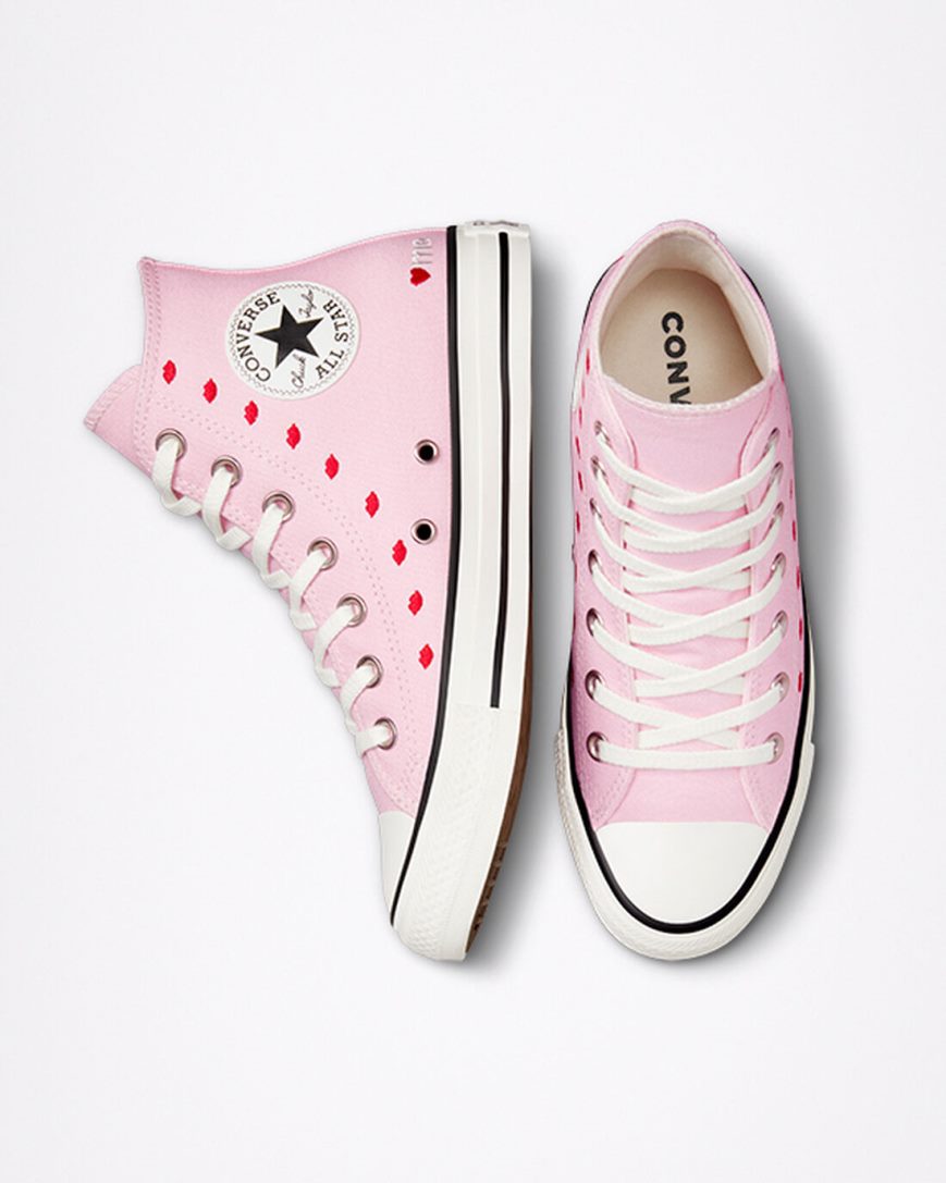 Pink / White Converse Chuck Taylor All Star Embroidered Lips Women's High Top Shoes | ZK3K4578I