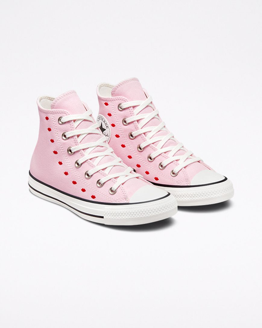 Pink / White Converse Chuck Taylor All Star Embroidered Lips Women's High Top Shoes | ZK3K4578I