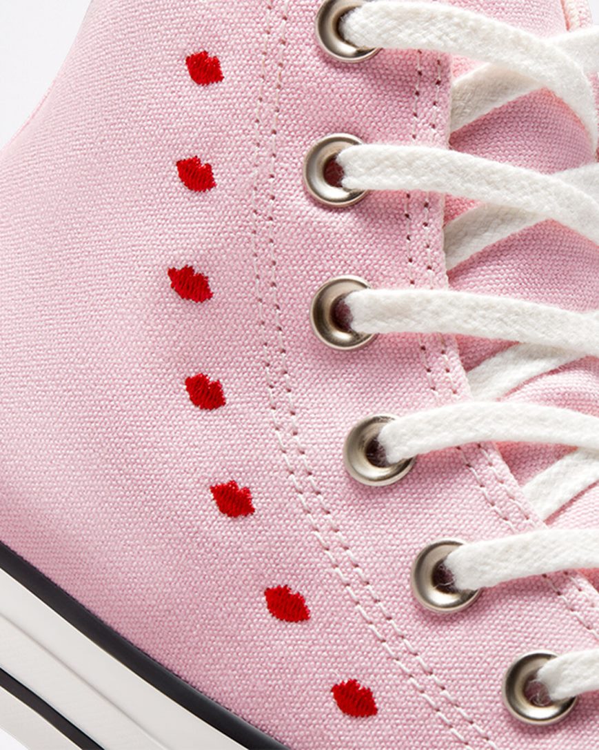 Pink / White Converse Chuck Taylor All Star Embroidered Lips Women's High Top Shoes | ZK3K4578I