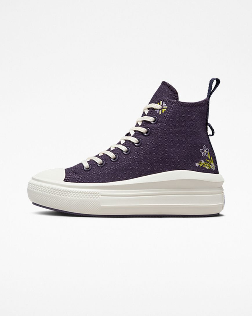 Purple Converse Chuck Taylor All Star Move Autumn Embroidery High Top Women's Platform Shoes | ANK8395LI