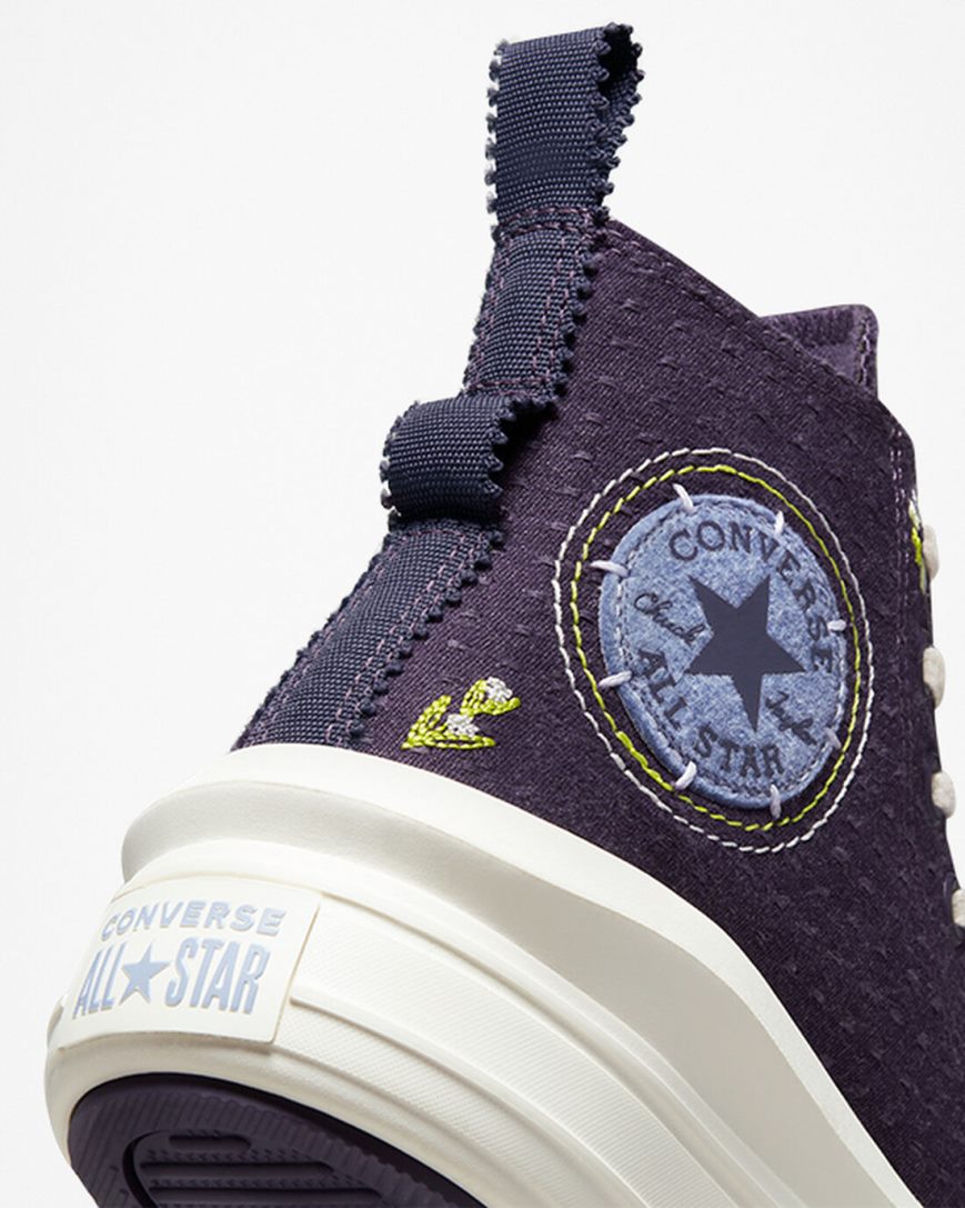 Purple Converse Chuck Taylor All Star Move Autumn Embroidery High Top Women's Platform Shoes | ANK8395LI