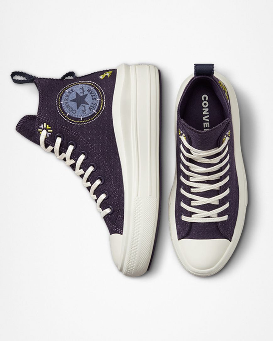 Purple Converse Chuck Taylor All Star Move Autumn Embroidery High Top Women's Platform Shoes | ANK8395LI