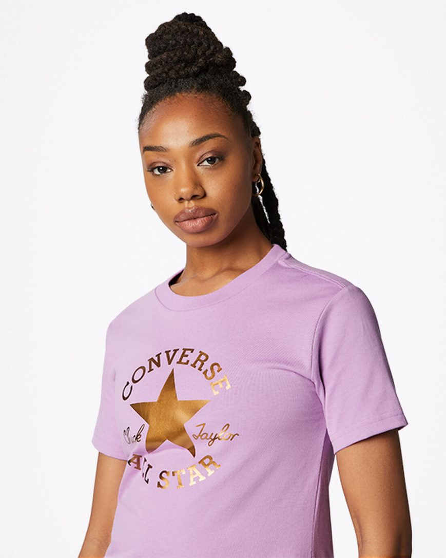 Purple Converse Metallic Chuck Taylor Patch Classic Fit Women's T-Shirts | LI7K1L9I3