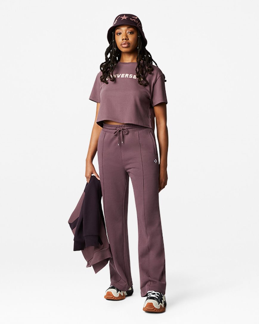 Purple Converse Wide Leg Knit Women's Pants | UZ175LIK8