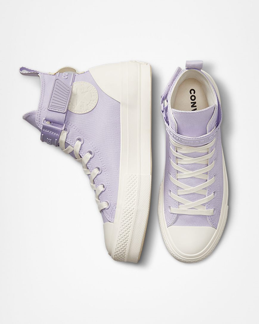 Purple / Purple Converse Chuck Taylor All Star Lift Utility Strap High Top Women's Platform Shoes | HFK7L15I4