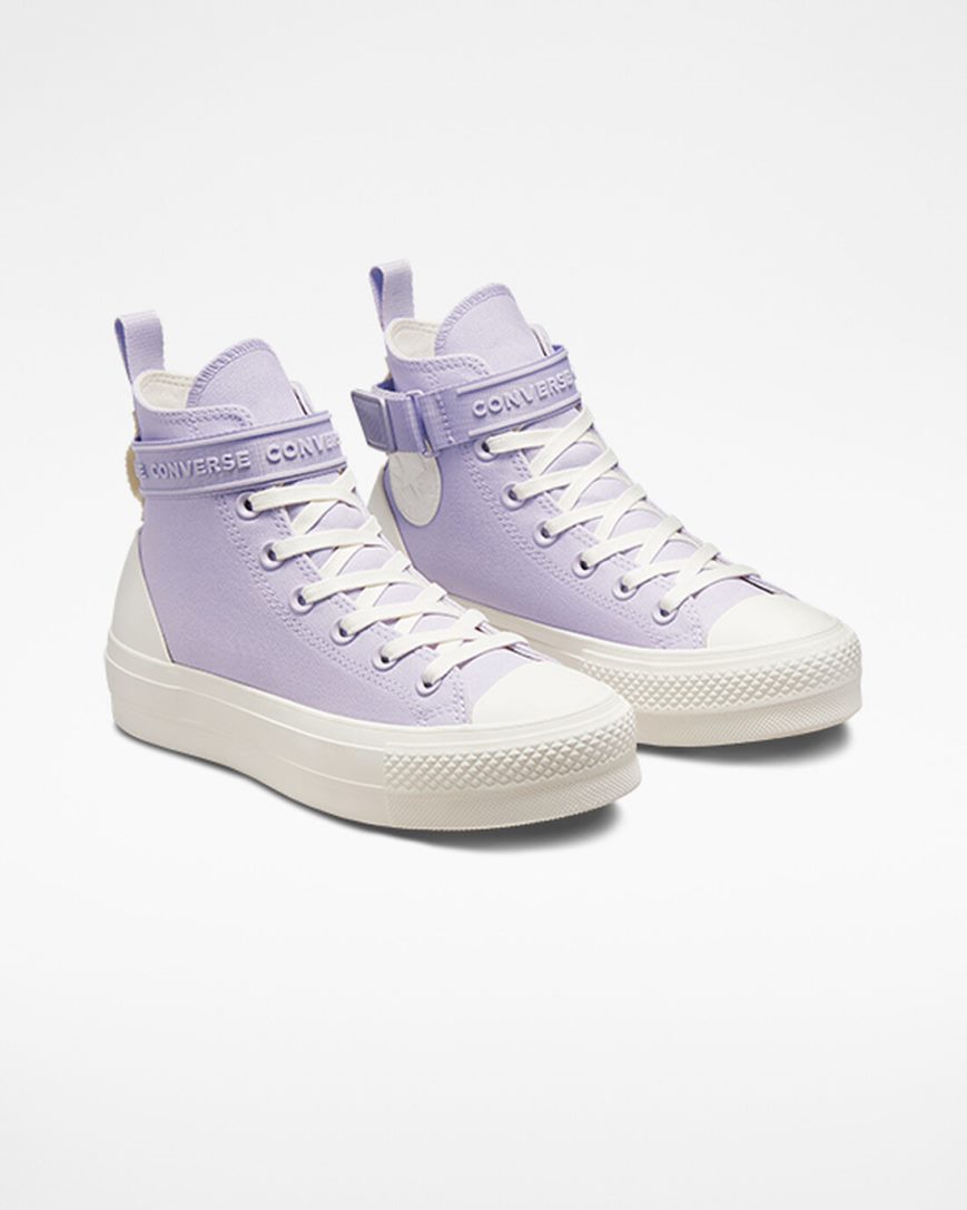 Purple / Purple Converse Chuck Taylor All Star Lift Utility Strap High Top Women's Platform Shoes | HFK7L15I4