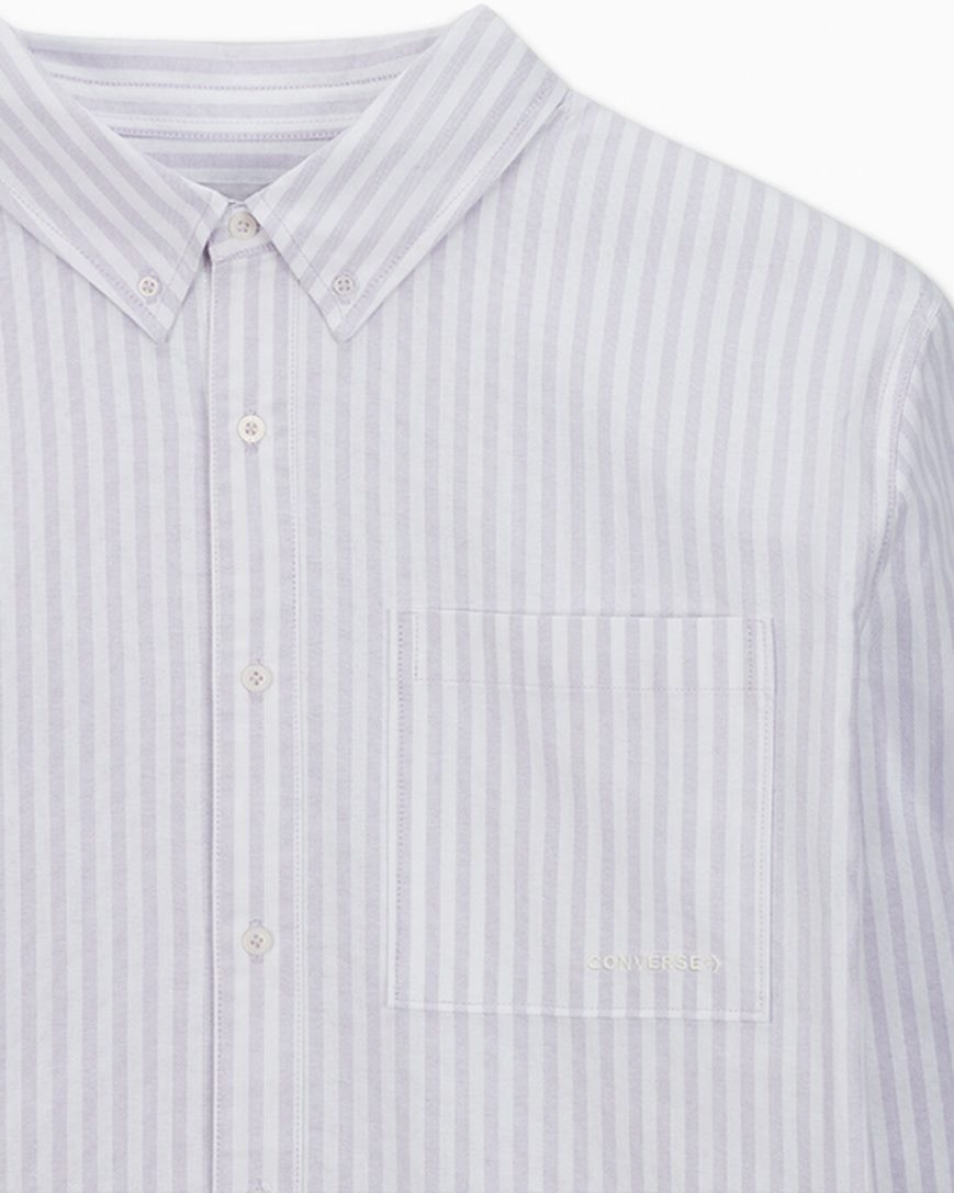 Purple Stripes Converse Striped Oxford Button-Up Men's Shirts | RAI95371L