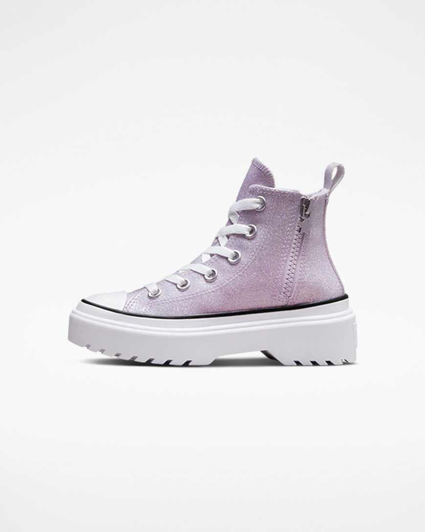 Purple / White / Black Converse Chuck Taylor All Star Lugged Lift Glitter High Top Girls' Platform Shoes | LY9K81543