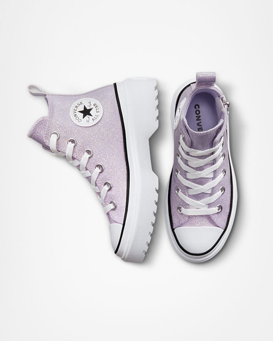 Purple / White / Black Converse Chuck Taylor All Star Lugged Lift Glitter High Top Girls' Platform Shoes | LY9K81543