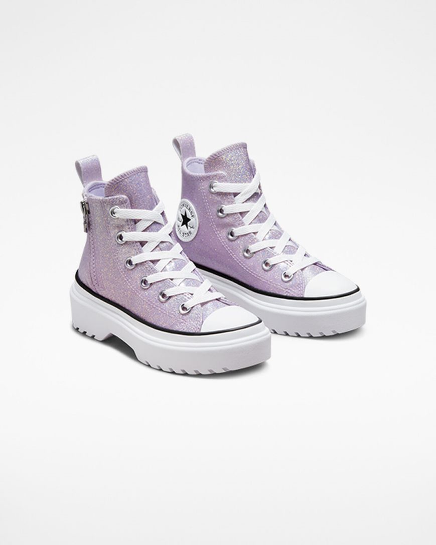 Purple / White / Black Converse Chuck Taylor All Star Lugged Lift Glitter High Top Girls' Platform Shoes | LY9K81543