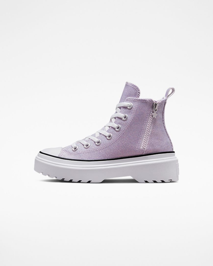 Purple / White / Black Converse Chuck Taylor All Star Lugged Lift Glitter High Top Girls' Platform Shoes | RKL13587I