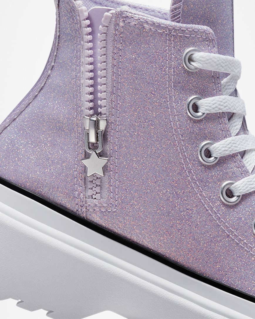 Purple / White / Black Converse Chuck Taylor All Star Lugged Lift Glitter High Top Girls' Platform Shoes | RKL13587I