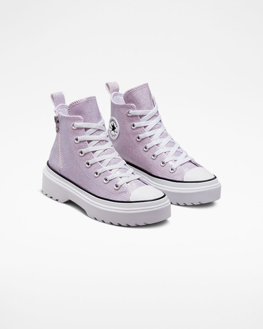 Purple / White / Black Converse Chuck Taylor All Star Lugged Lift Glitter High Top Girls' Platform Shoes | RKL13587I