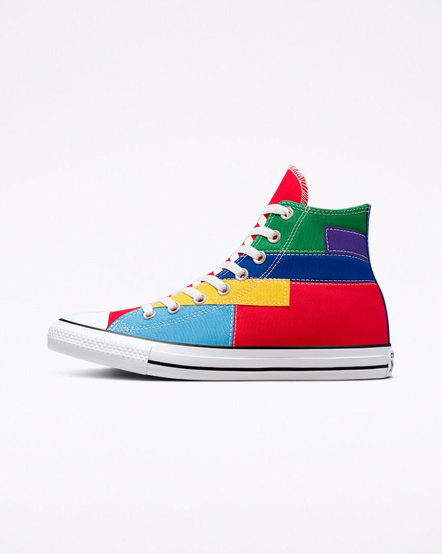 Red / Blue Converse Chuck Taylor All Star Patchwork Women's High Top Shoes | SNK15798L