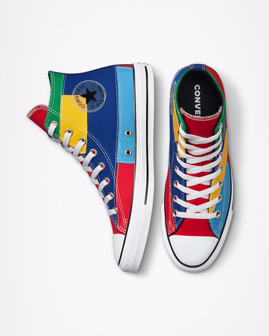 Red / Blue Converse Chuck Taylor All Star Patchwork Women's High Top Shoes | SNK15798L