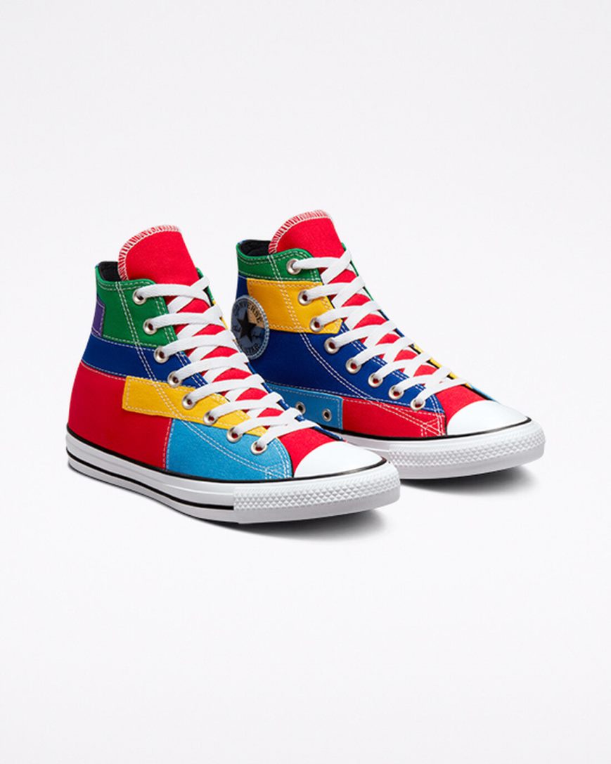 Red / Blue Converse Chuck Taylor All Star Patchwork Women's High Top Shoes | SNK15798L