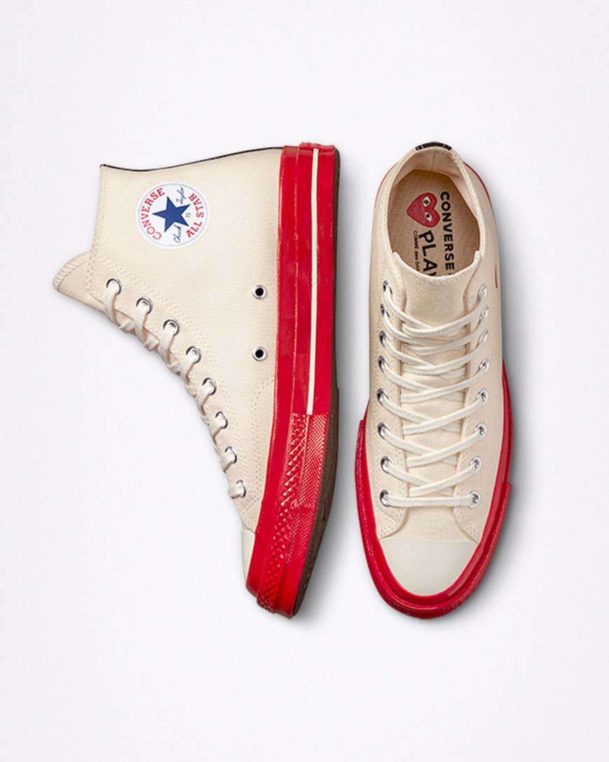 Red Converse x Comme des Garçons PLAY Chuck 70 Women's High Top Shoes | YT1435KI7