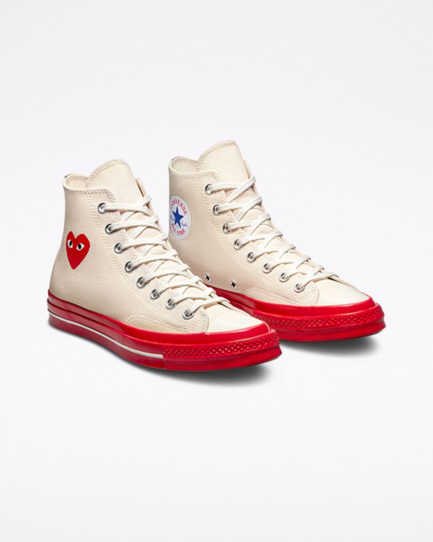 Red Converse x Comme des Garçons PLAY Chuck 70 Women's High Top Shoes | YT1435KI7