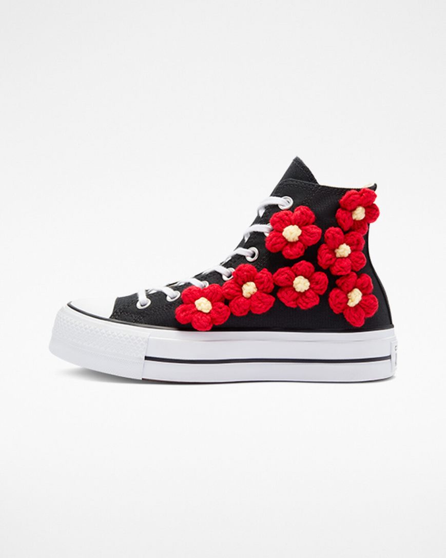 Red Flower Converse Chuck Taylor All Star Lift 3D Floral High Top Women's Platform Shoes | PBK94835I