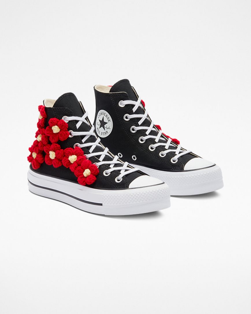 Red Flower Converse Chuck Taylor All Star Lift 3D Floral High Top Women's Platform Shoes | PBK94835I