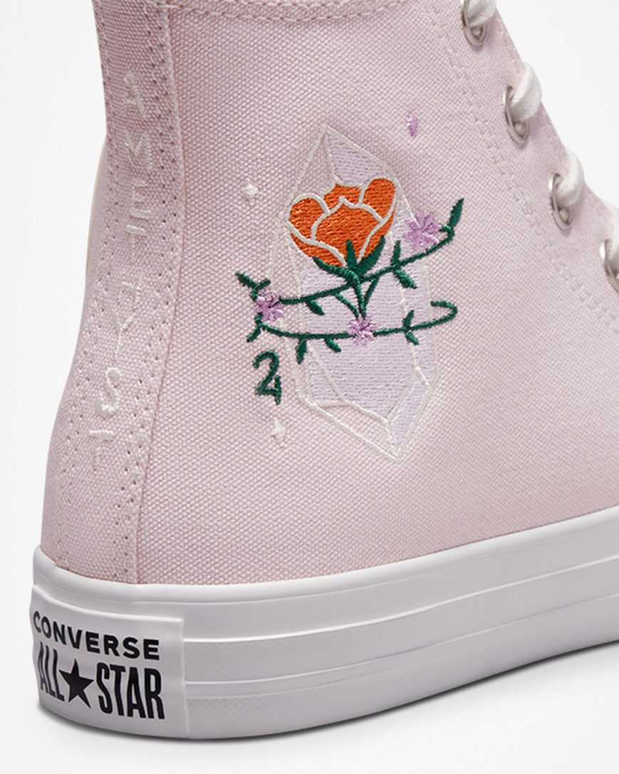 Rose / White Converse Chuck Taylor All Star Embroidered Crystals Women's High Top Shoes | XS17LI934