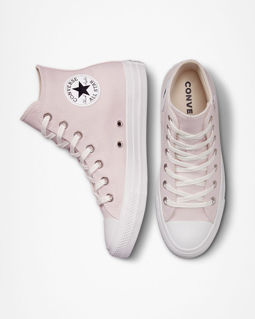 Rose / White Converse Chuck Taylor All Star Embroidered Crystals Women's High Top Shoes | XS17LI934