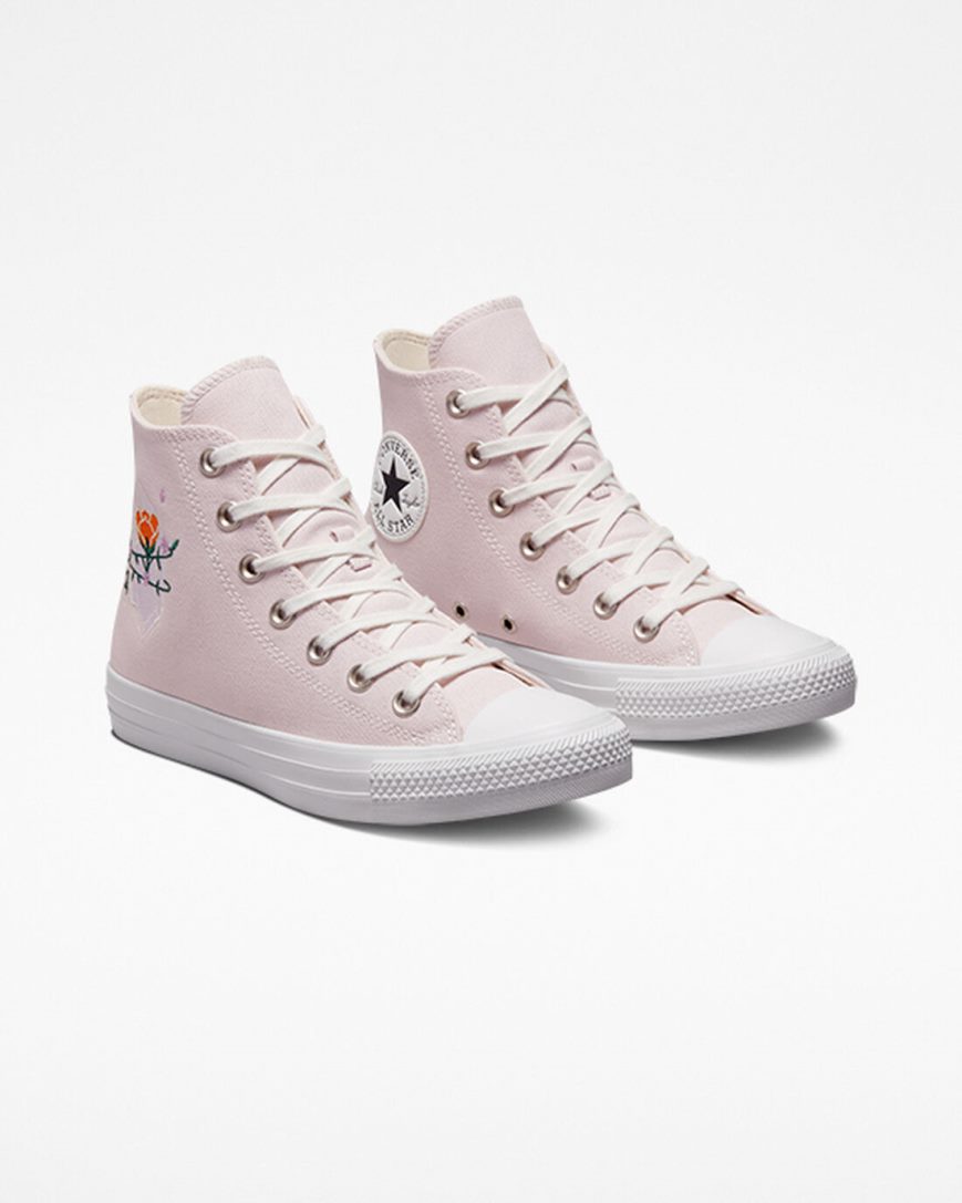 Rose / White Converse Chuck Taylor All Star Embroidered Crystals Women's High Top Shoes | XS17LI934