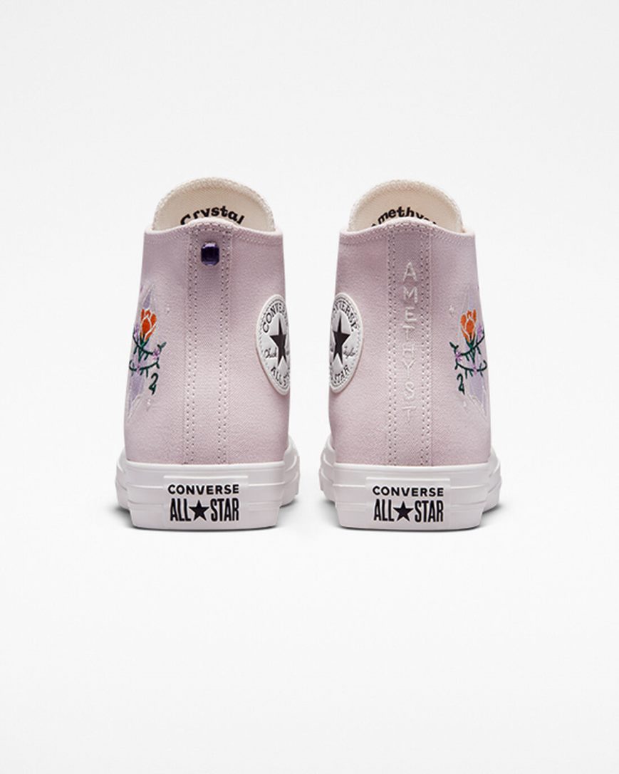 Rose / White Converse Chuck Taylor All Star Embroidered Crystals Women's High Top Shoes | XS17LI934