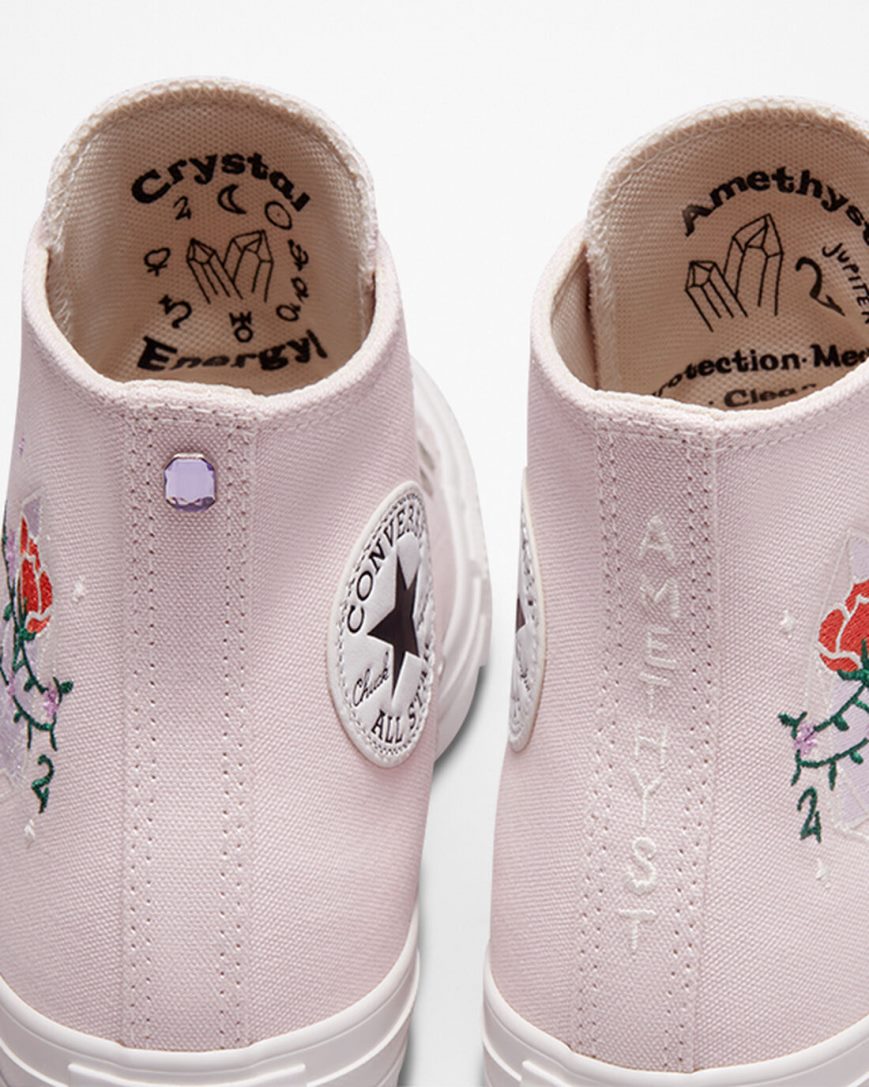 Rose / White Converse Chuck Taylor All Star Embroidered Crystals Women's High Top Shoes | XS17LI934