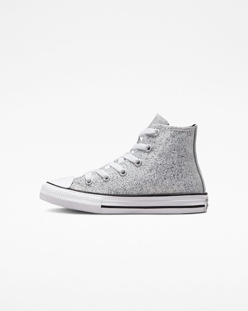 Silver / Grey / Black Converse Chuck Taylor All Star Glitter Girls' High Top Shoes | BVK5I38L4