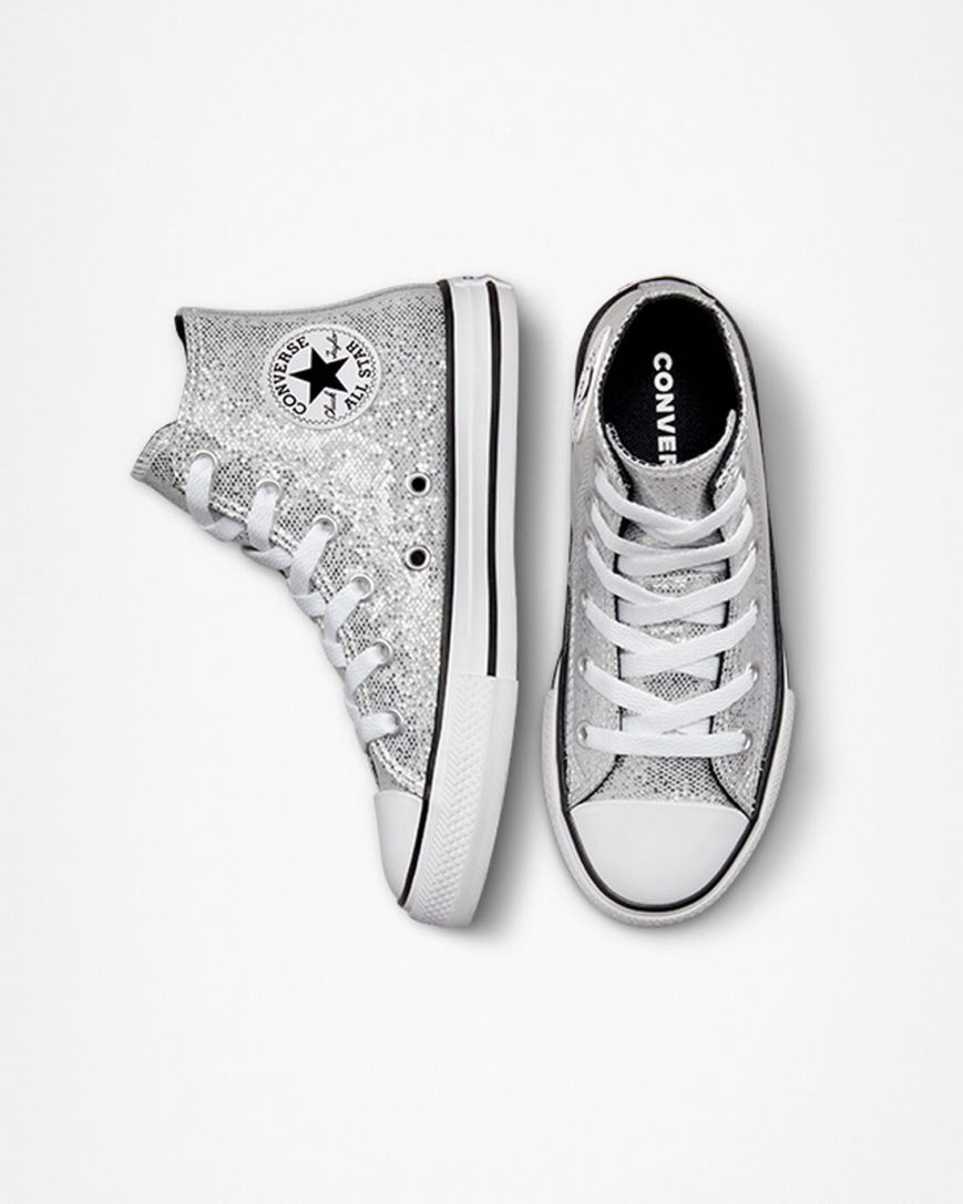 Silver / Grey / Black Converse Chuck Taylor All Star Glitter Girls' High Top Shoes | BVK5I38L4