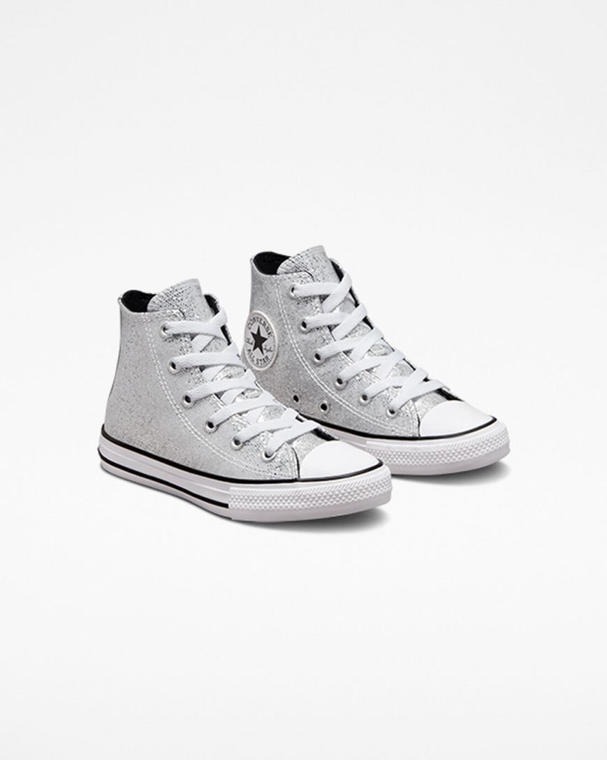 Silver / Grey / Black Converse Chuck Taylor All Star Glitter Girls' High Top Shoes | BVK5I38L4