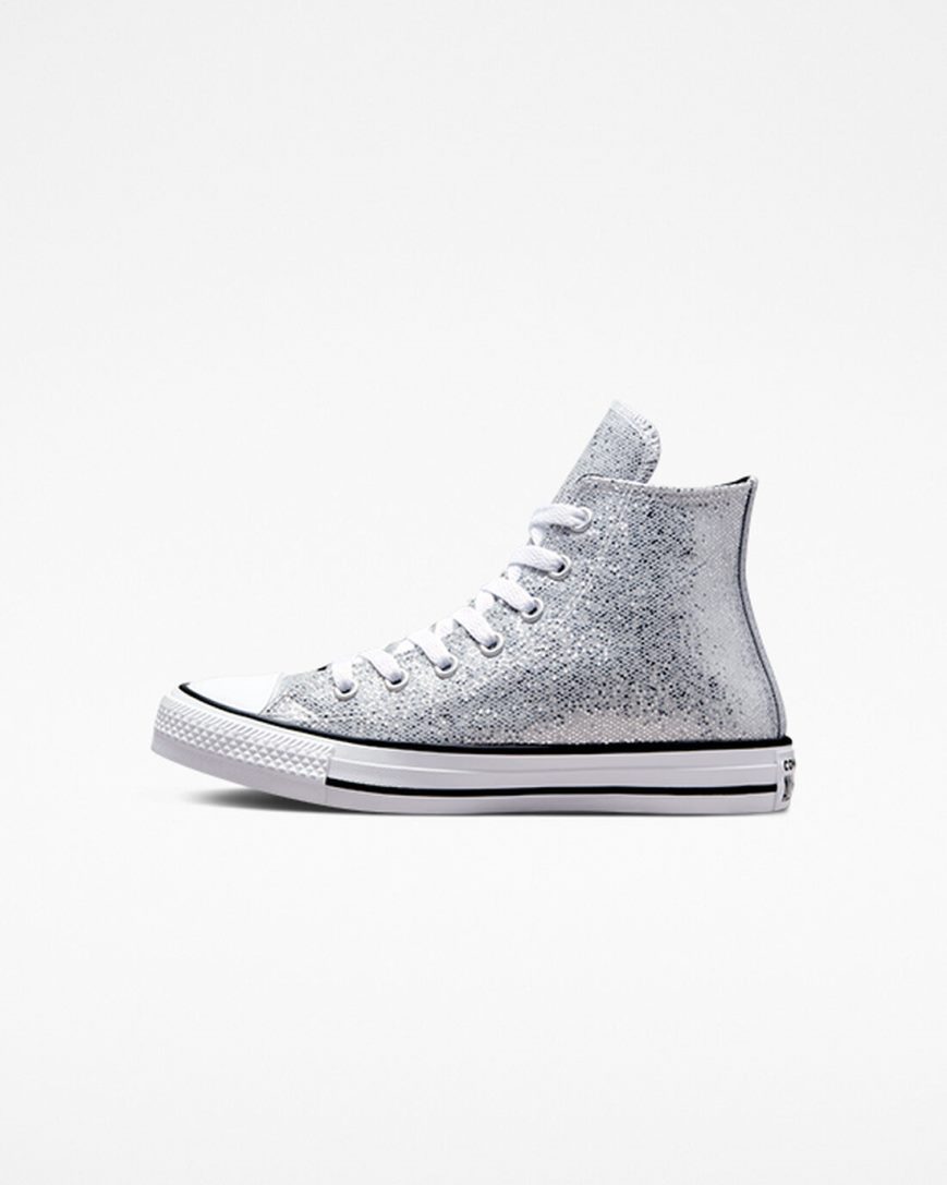 Silver / Grey / Black Converse Chuck Taylor All Star Glitter Girls' High Top Shoes | VQ3I5879K