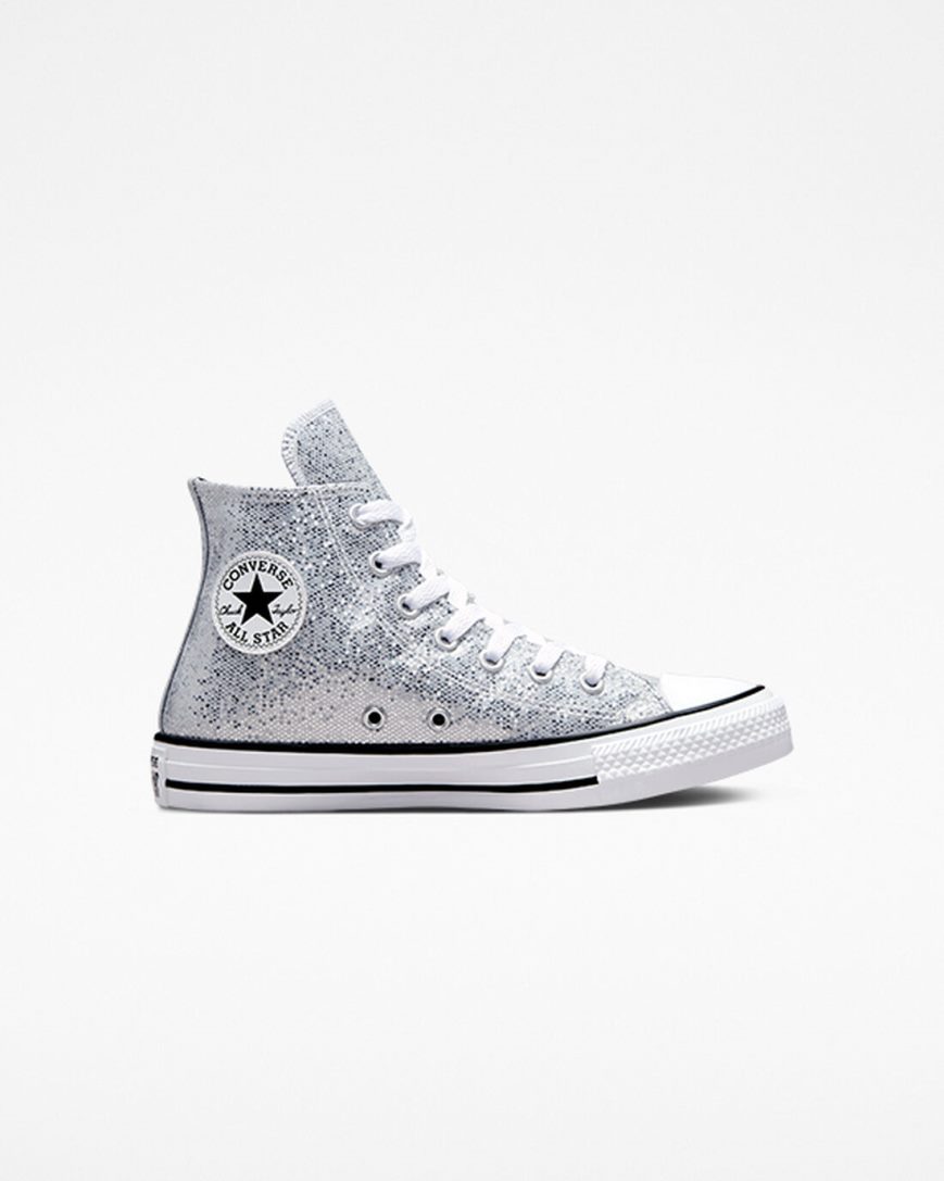 Silver / Grey / Black Converse Chuck Taylor All Star Glitter Girls\' High Top Shoes | VQ3I5879K