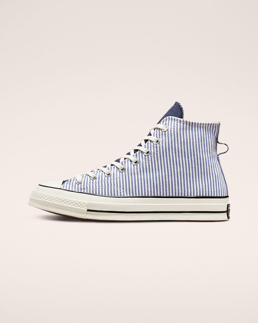 Wash Indigo / Black Converse Chuck 70 Crafted Stripe Men's High Top Shoes | NJ41LI38K