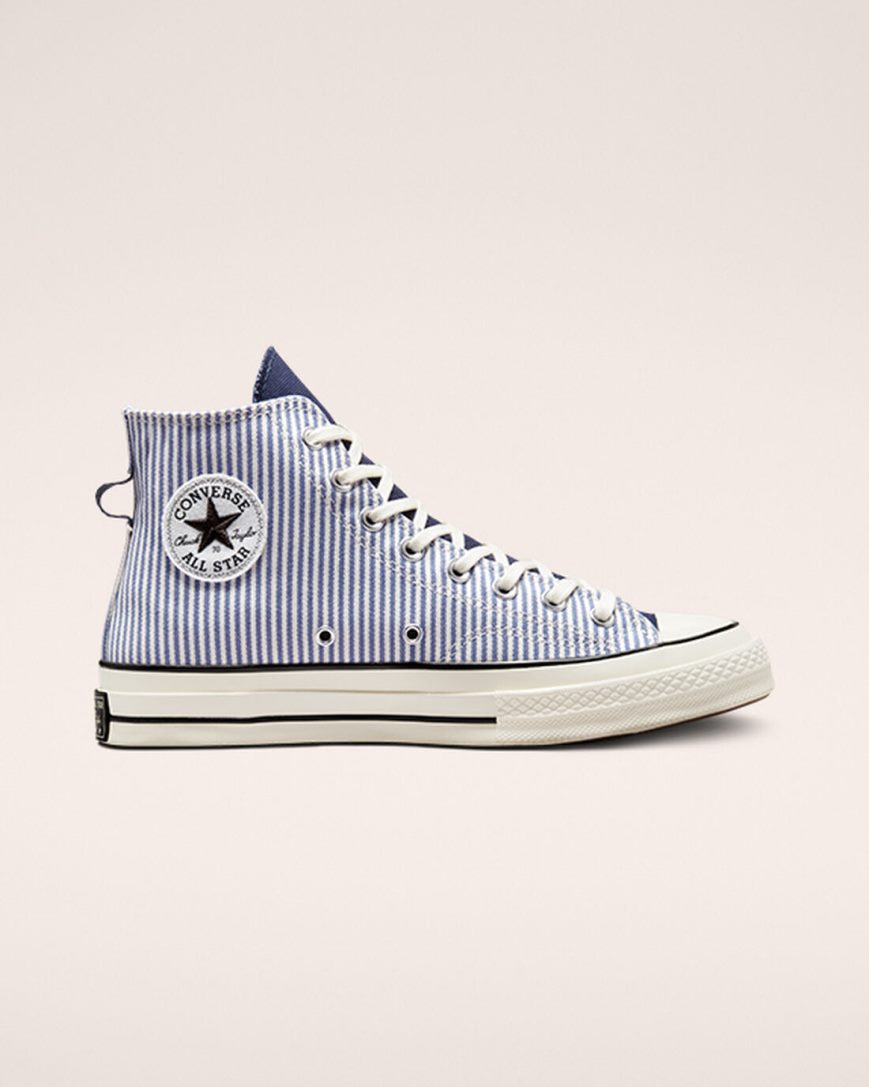 Wash Indigo / Black Converse Chuck 70 Crafted Stripe Men\'s High Top Shoes | NJ41LI38K