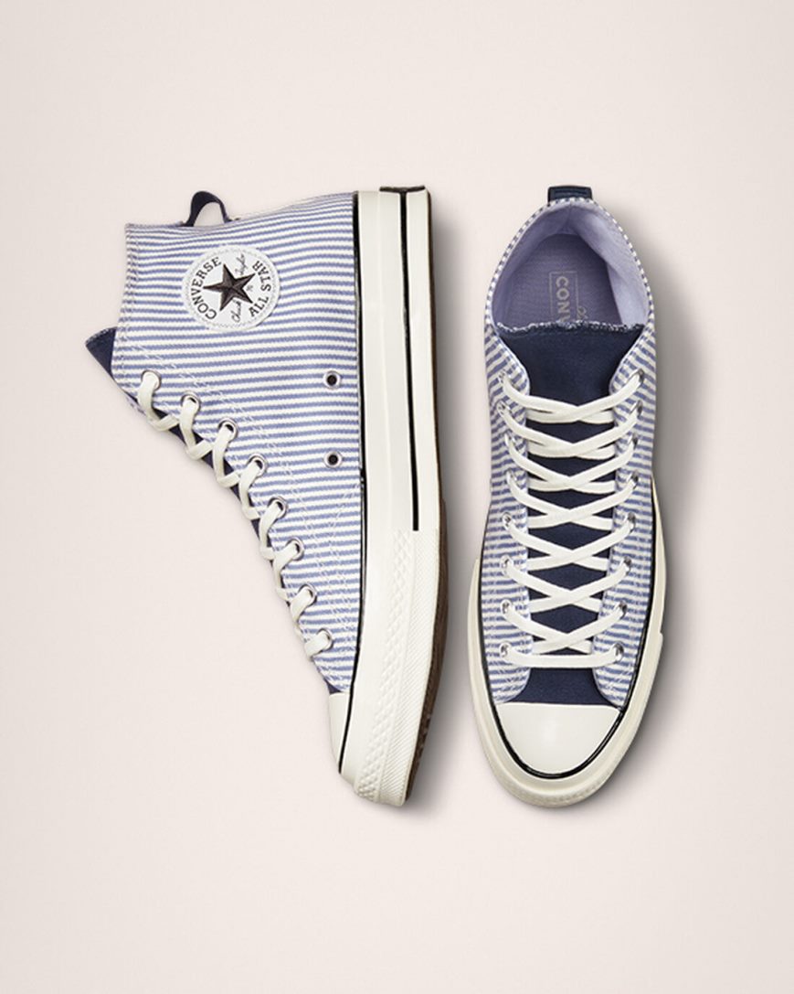 Wash Indigo / Black Converse Chuck 70 Crafted Stripe Women's High Top Shoes | SE93K471I