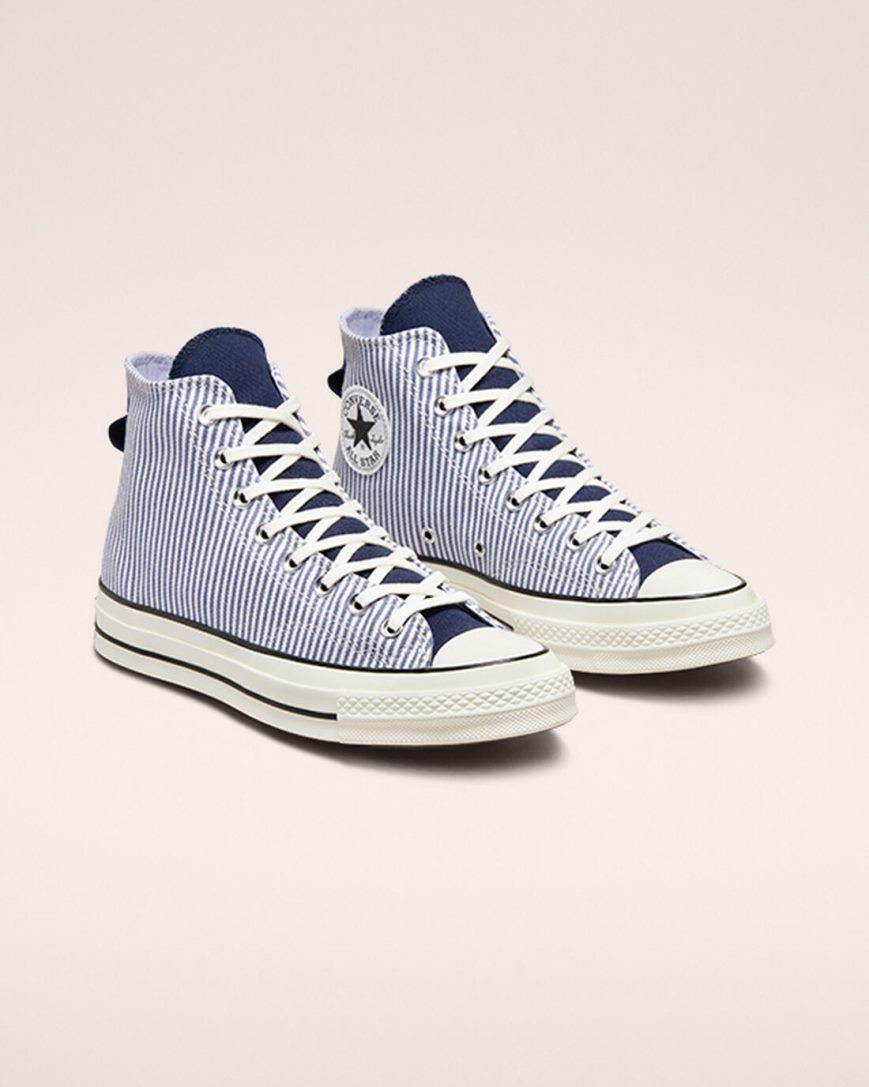 Wash Indigo / Black Converse Chuck 70 Crafted Stripe Women's High Top Shoes | SE93K471I