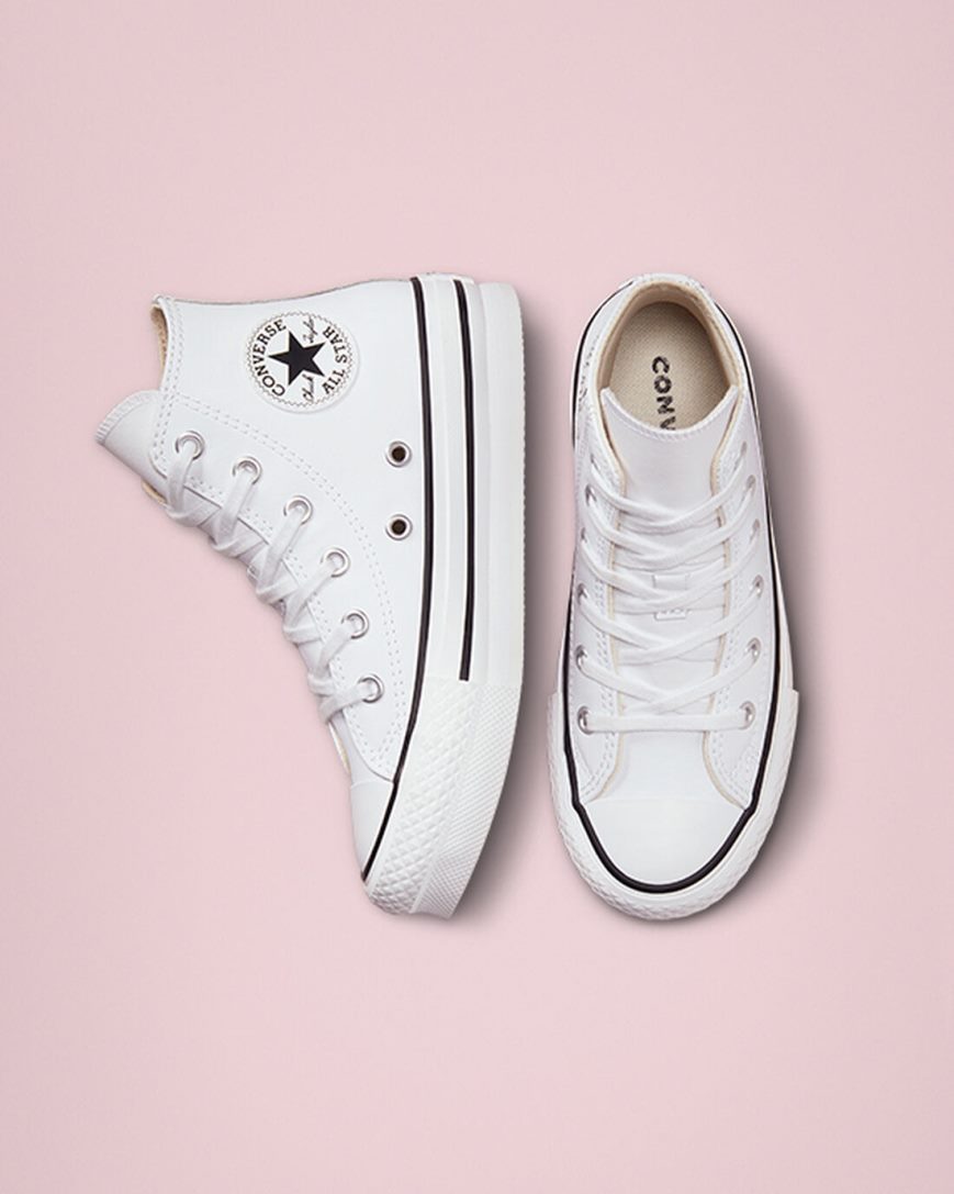 White / Beige White / Black Converse Chuck Taylor All Star Lift Leather High Top Girls' Platform Shoes | BH75134I9