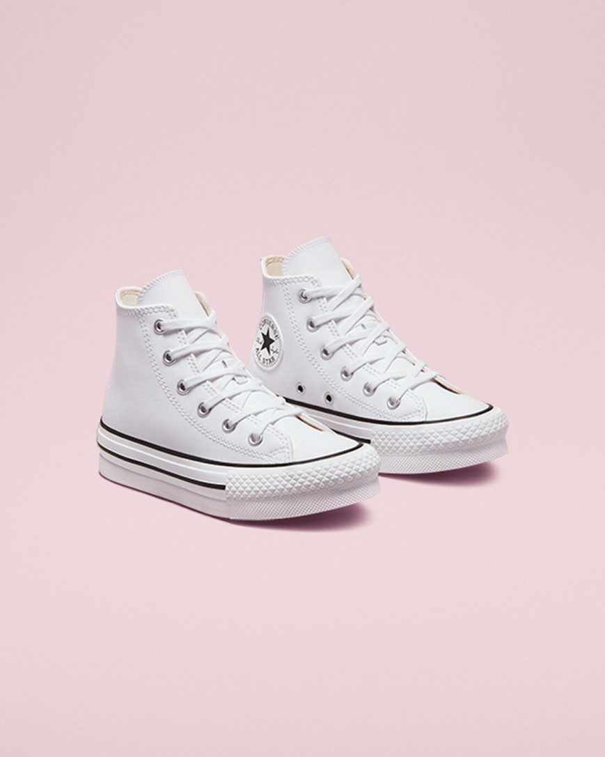 White / Beige White / Black Converse Chuck Taylor All Star Lift Leather High Top Girls' Platform Shoes | BH75134I9