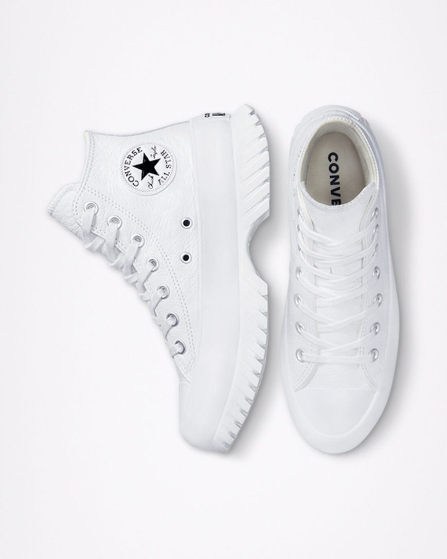 White / Black Converse Chuck Taylor All Star Lugged 2.0 Leather Women's High Top Shoes | FC7583491