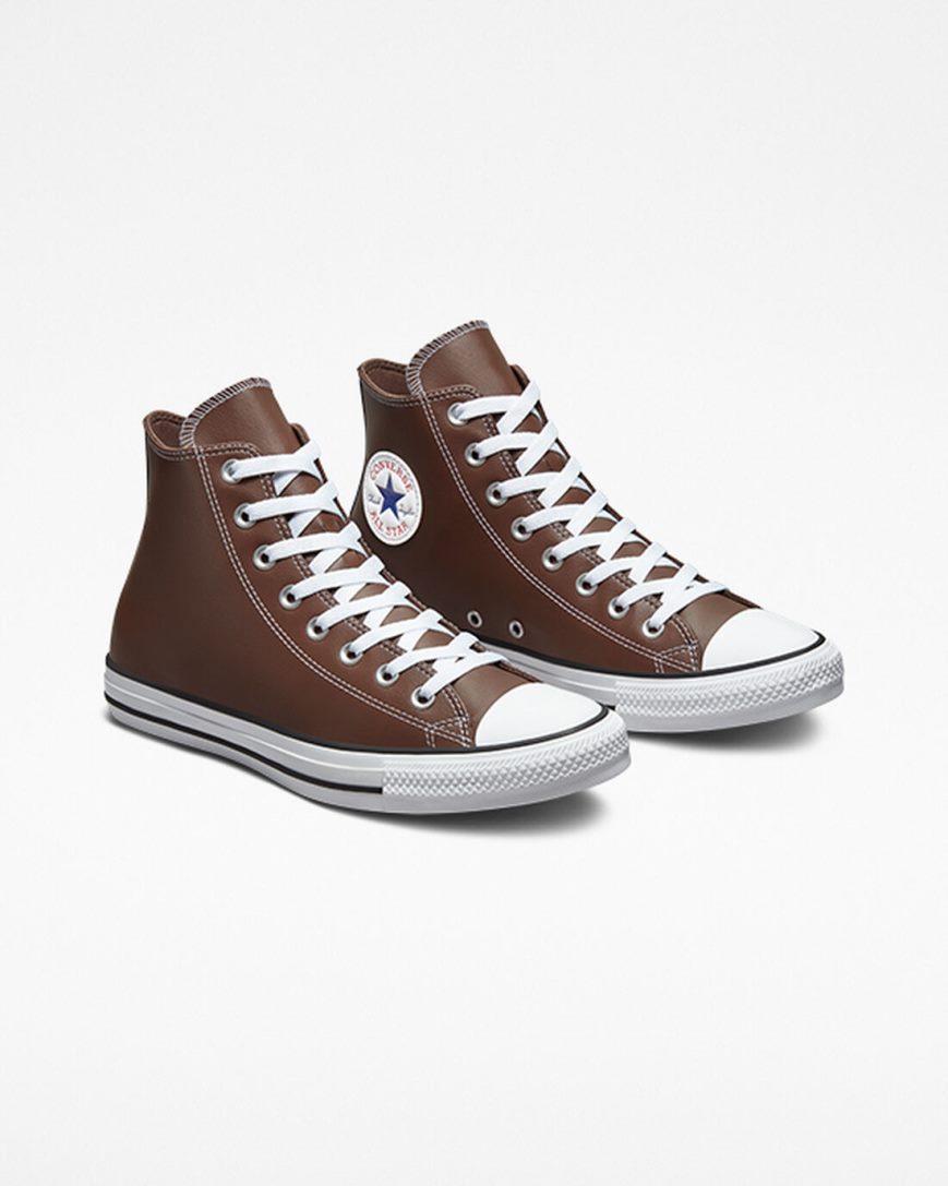 White / Black Converse Chuck Taylor All Star Faux Leather Men's High Top Shoes | OA971I5K3