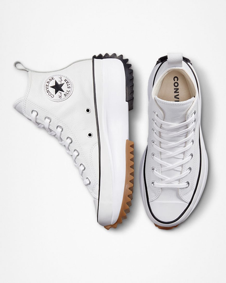 White / Black Converse Run Star Hike Foundational Leather High Top Women's Platform Shoes | XG19K384L