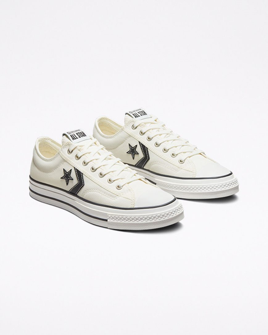 White / Black Converse Star Player 76 Men's Low Top Shoes | NF7LI49K8