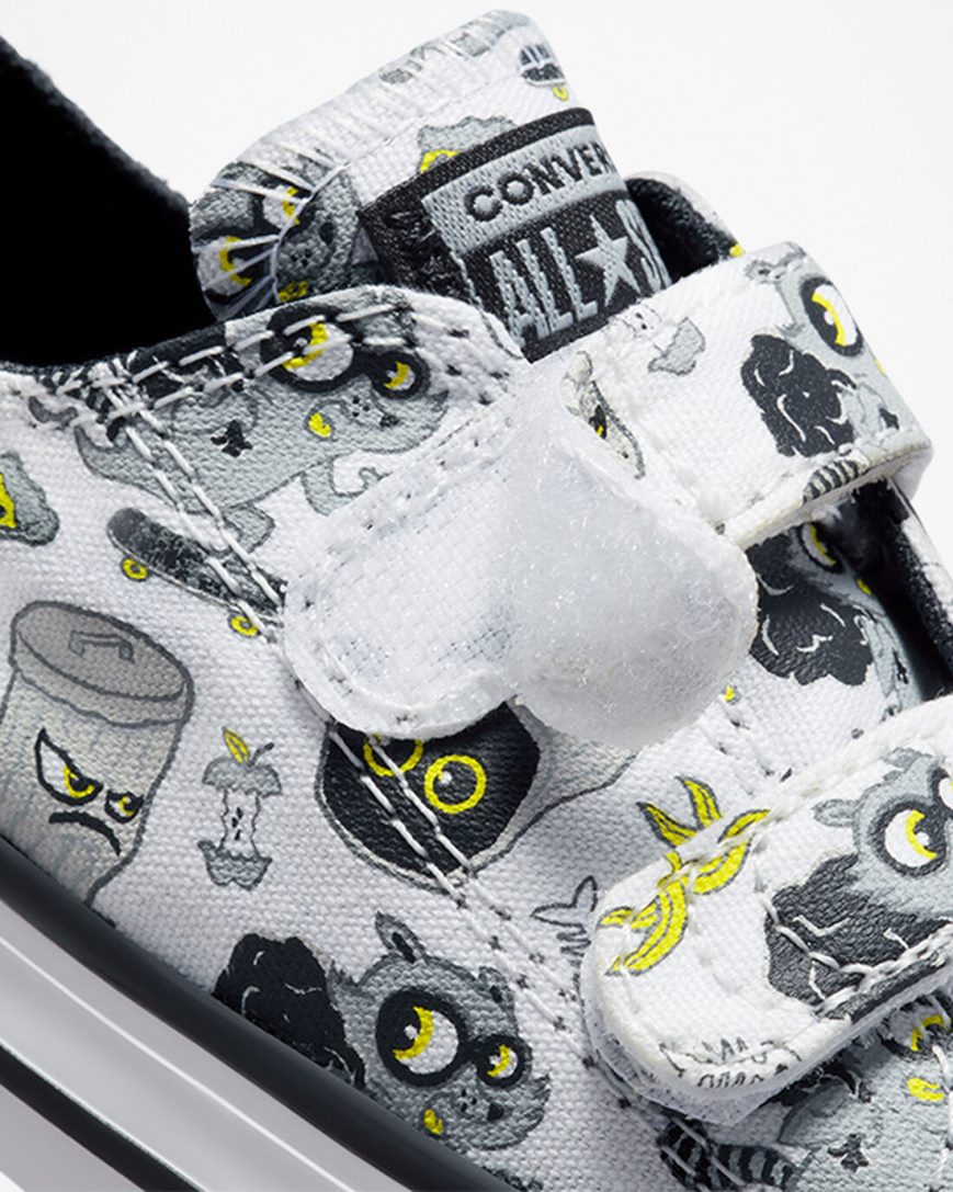 White / Black / Grey Converse Chuck Taylor All Star Easy-On Raccoons Boys' Low Top Shoes | RGK145L3I