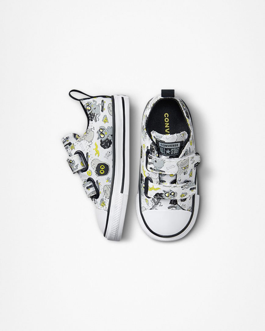 White / Black / Grey Converse Chuck Taylor All Star Easy-On Raccoons Boys' Low Top Shoes | RGK145L3I