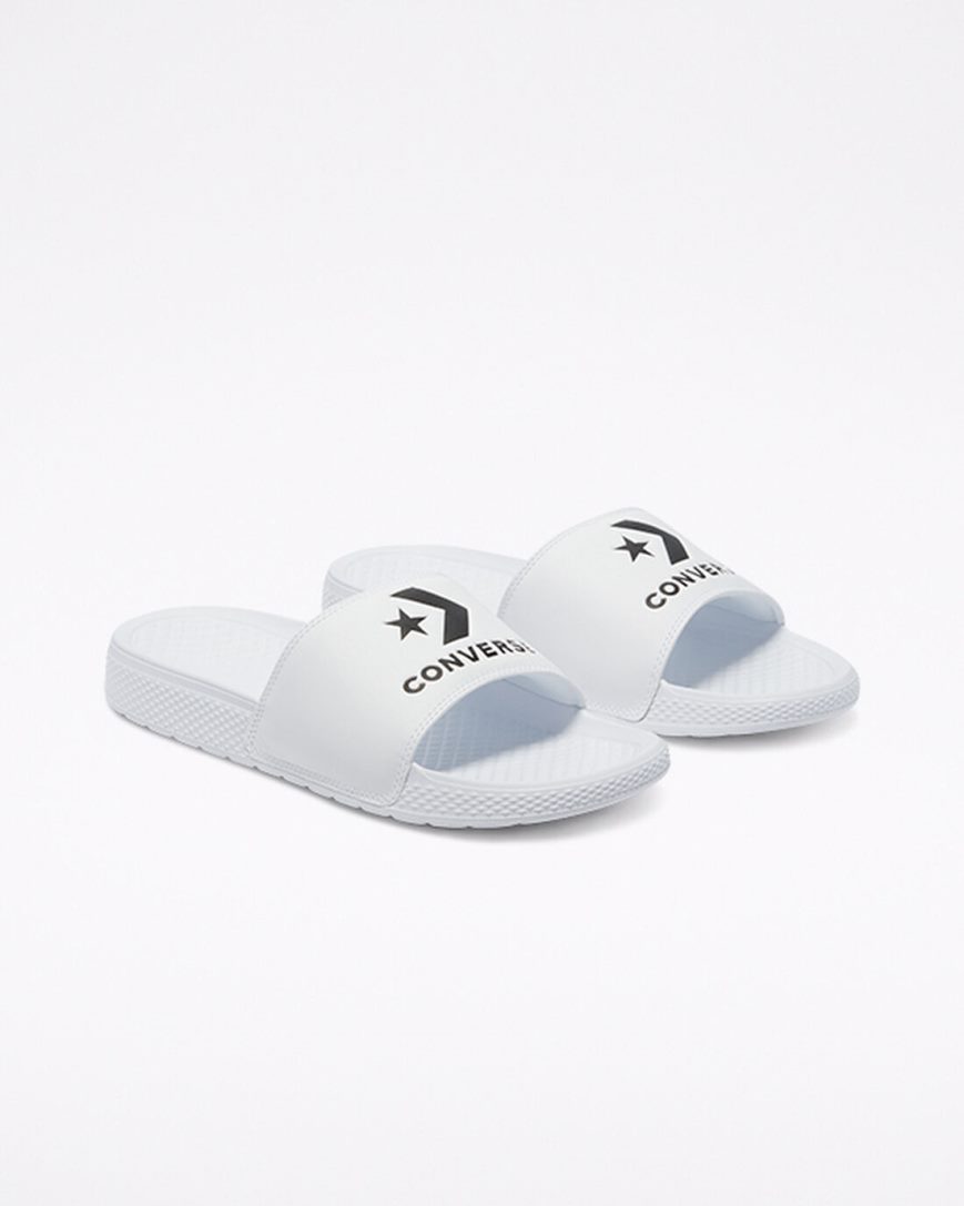 White / Black / White Converse All Star Women's Slides | CG8KL543I