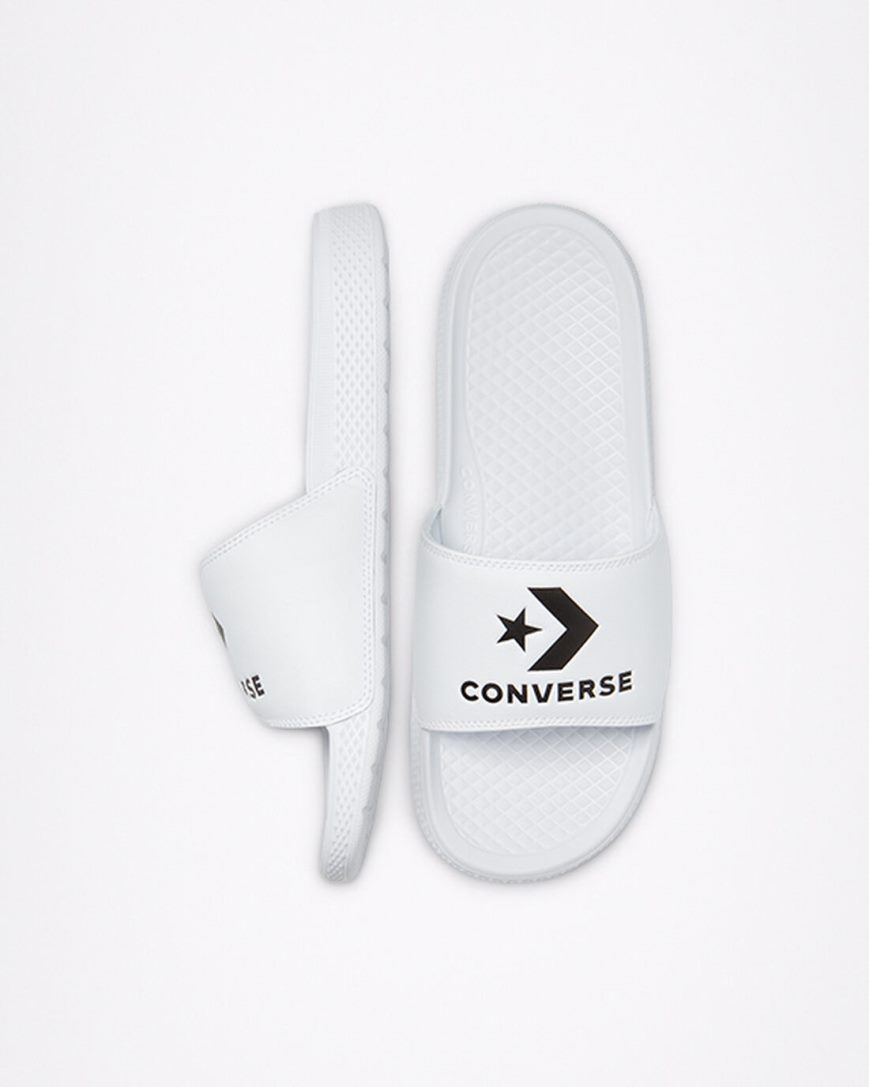 White / Black / White Converse All Star Men's Slides | SWLK51I97